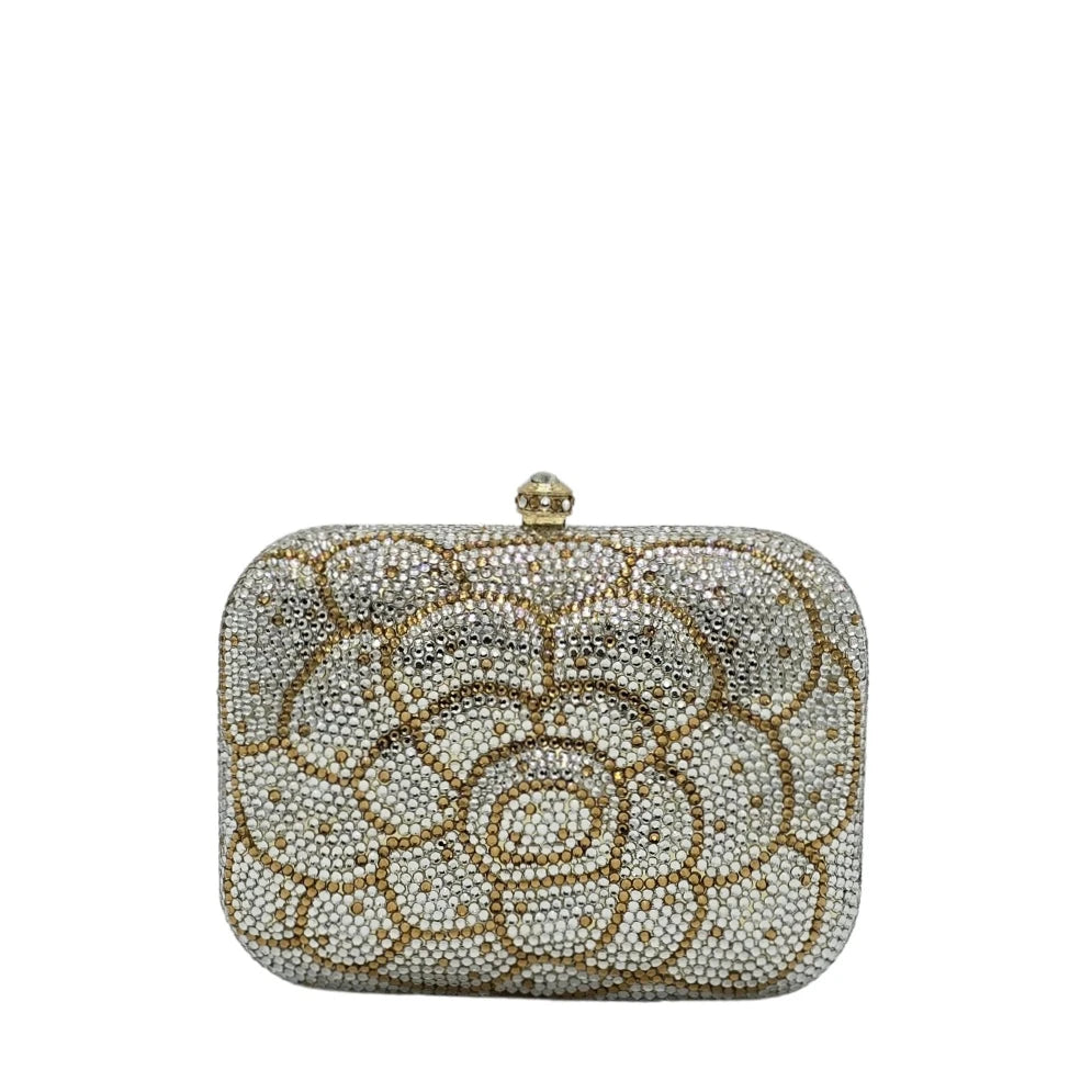 Mini Flower Engraved Crystal Clutch - 165